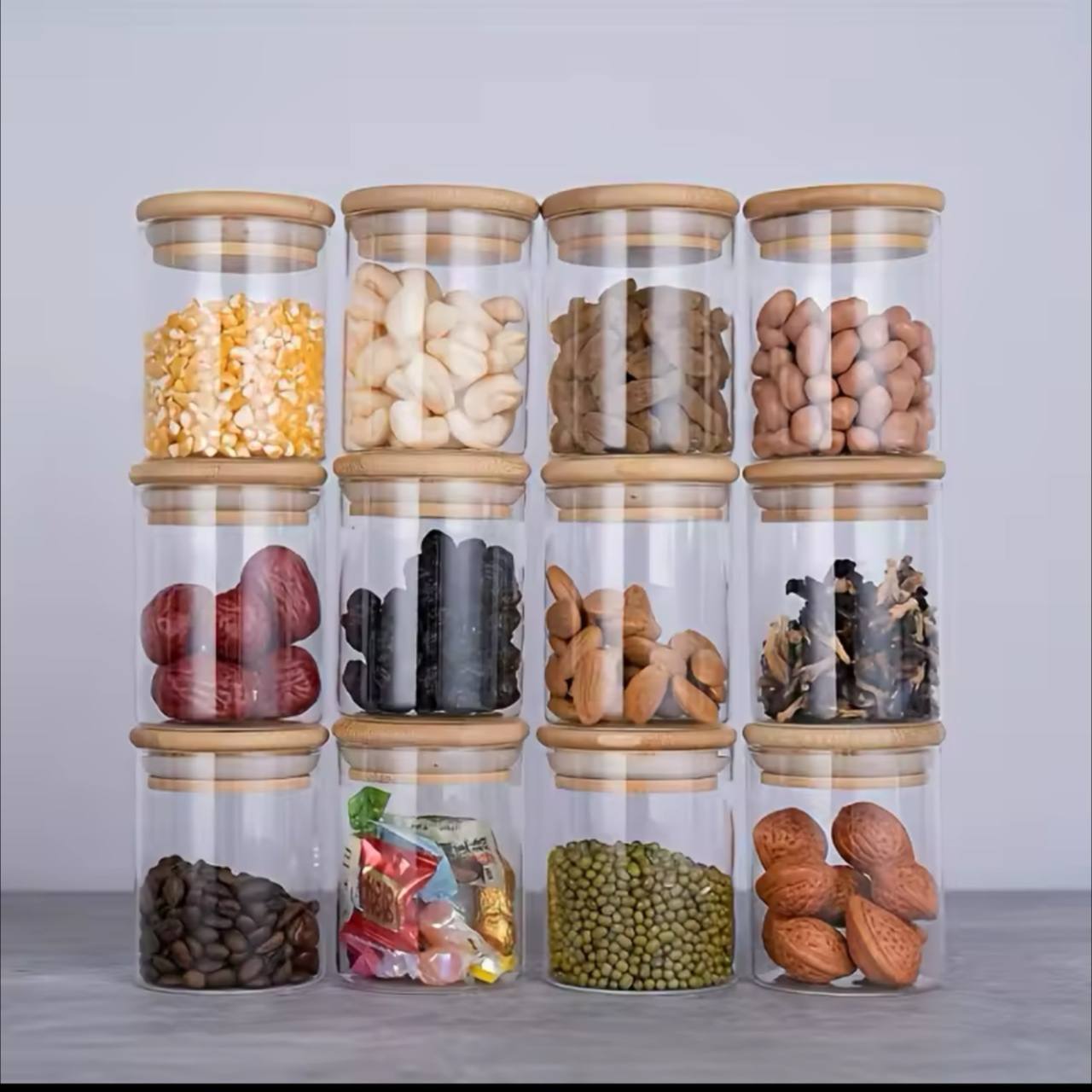 12 pcs Glass Spice Jar with Bamboo Lid