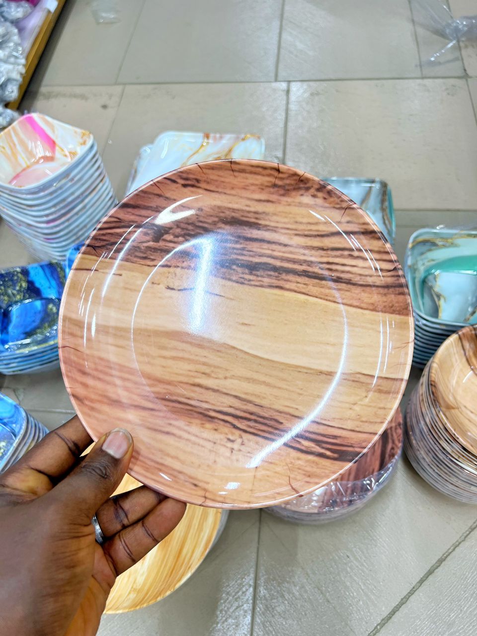 3pcs Unbreakable Wooden Design Round Flat and Bowl Plate photo 3 of 4