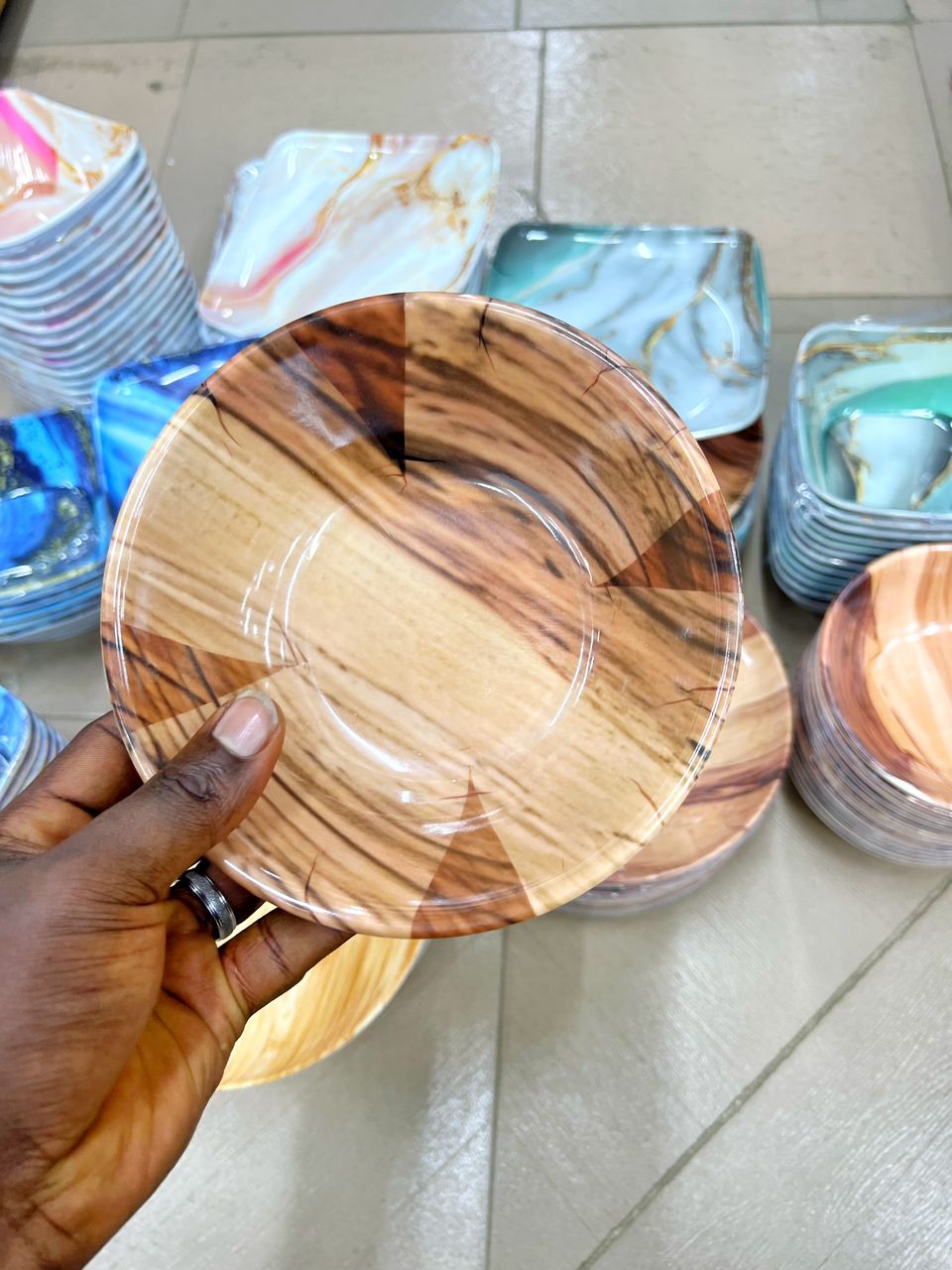 3pcs Unbreakable Wooden Design Round Flat and Bowl Plate photo 4 of 4