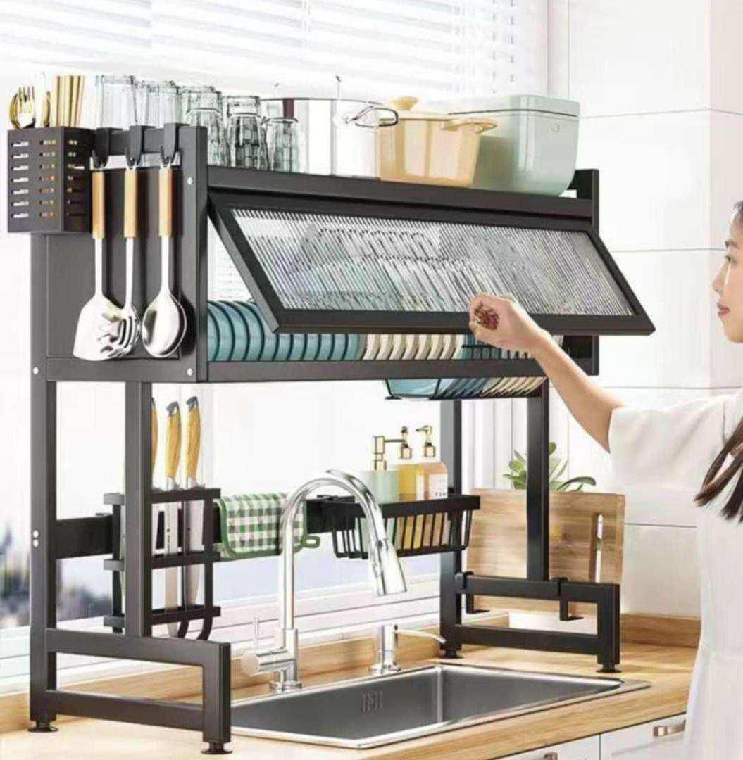 Single Layer Over the Sink Dish Rack with Cover